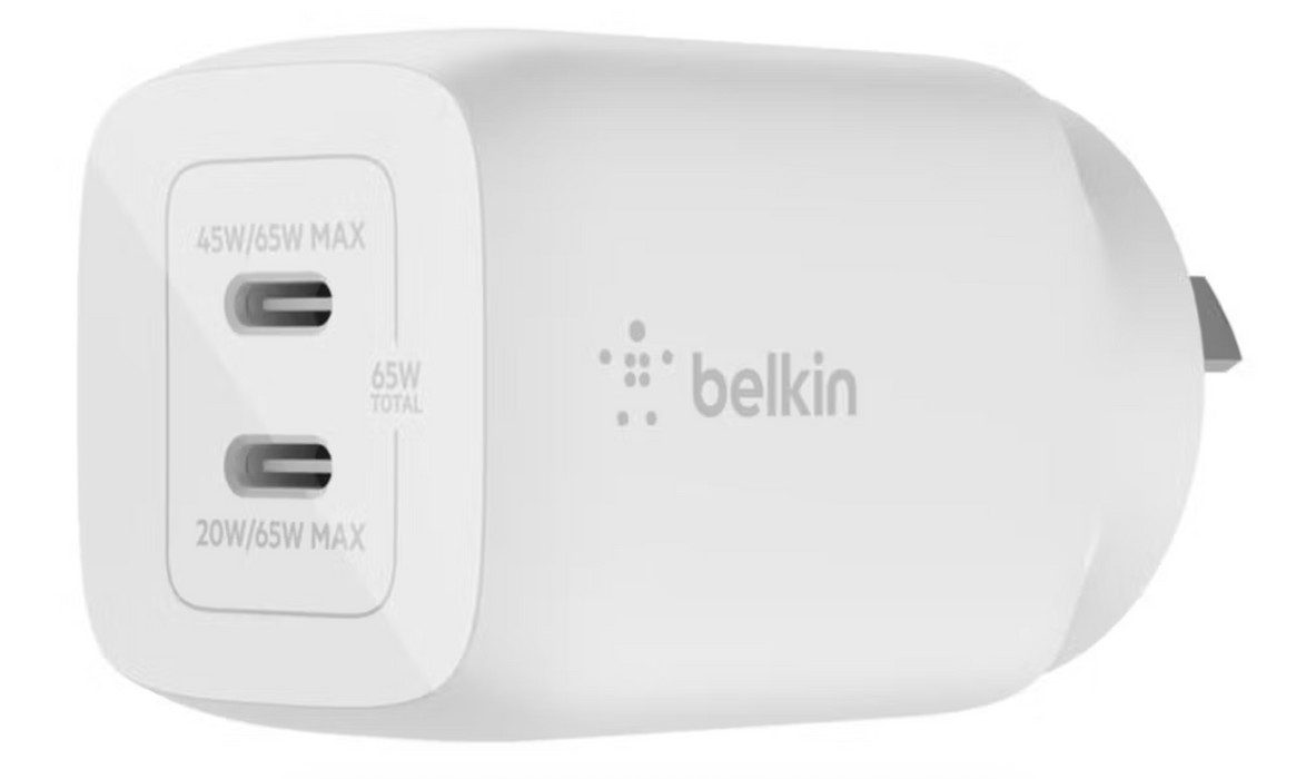 Belkin BoostCharge Pro 65W 2 Port USB-C GaN Wall Charger with PPS - White