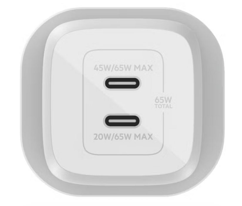 Belkin BoostCharge Pro 65W 2 Port USB-C GaN Wall Charger with PPS - White