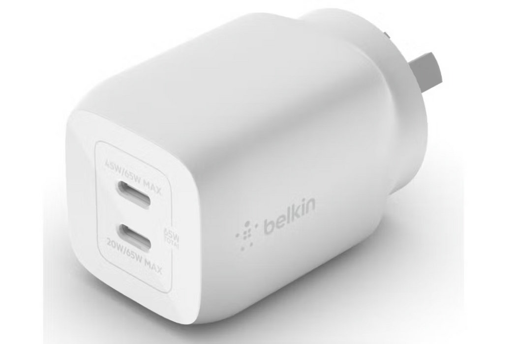 Belkin BoostCharge Pro 65W 2 Port USB-C GaN Wall Charger with PPS - White