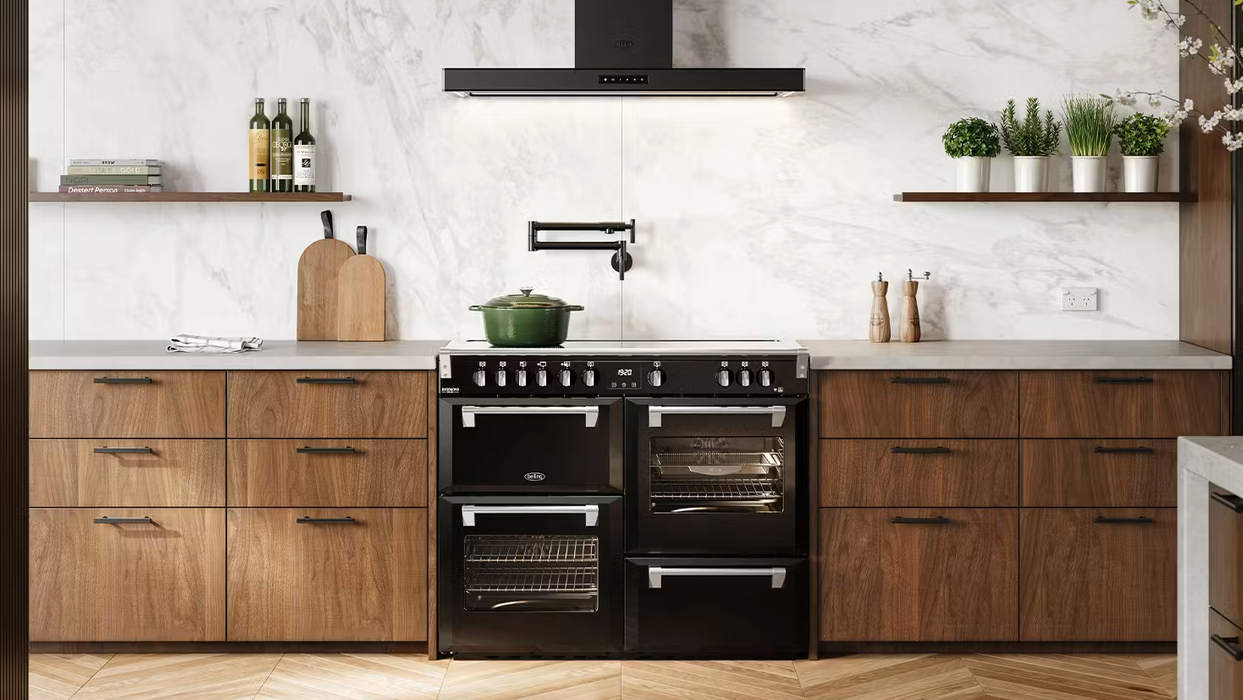 Belling 110cm Freestanding Oven with 5 Zone Induction Cooktop Black BRDX110INDBL