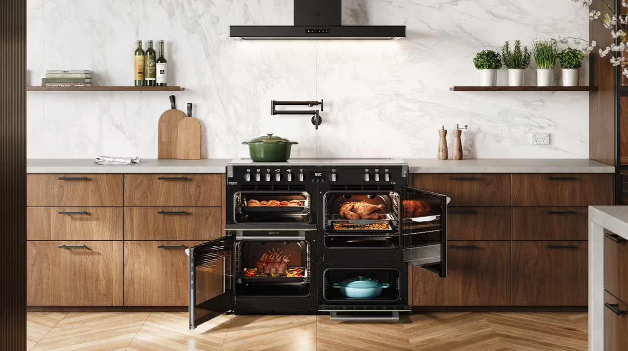 Belling 110cm Freestanding Oven with 5 Zone Induction Cooktop Black BRDX110INDBL