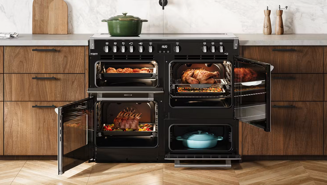 Belling 110cm Freestanding Oven with 5 Zone Induction Cooktop Black BRDX110INDBL
