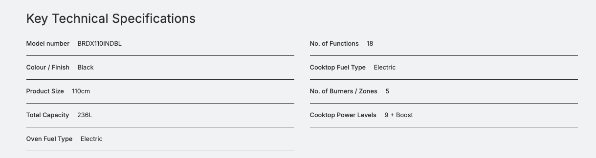 Belling 110cm Freestanding Oven with 5 Zone Induction Cooktop Black BRDX110INDBL