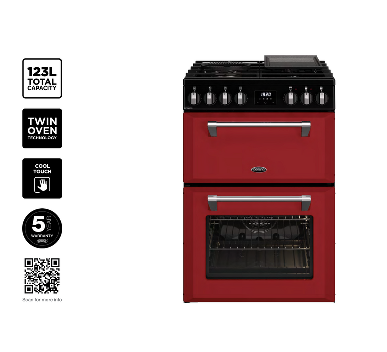 Belling 60cm Dual Fuel Freestanding Oven with 4 Burner Gas Cooktop - Black