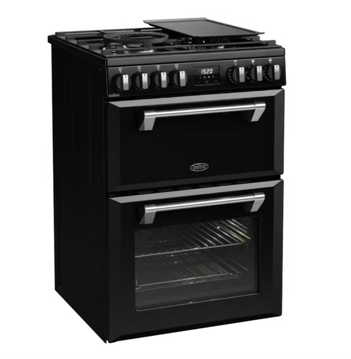 Belling 60cm Dual Fuel Freestanding Oven with 4 Burner Gas Cooktop - Black