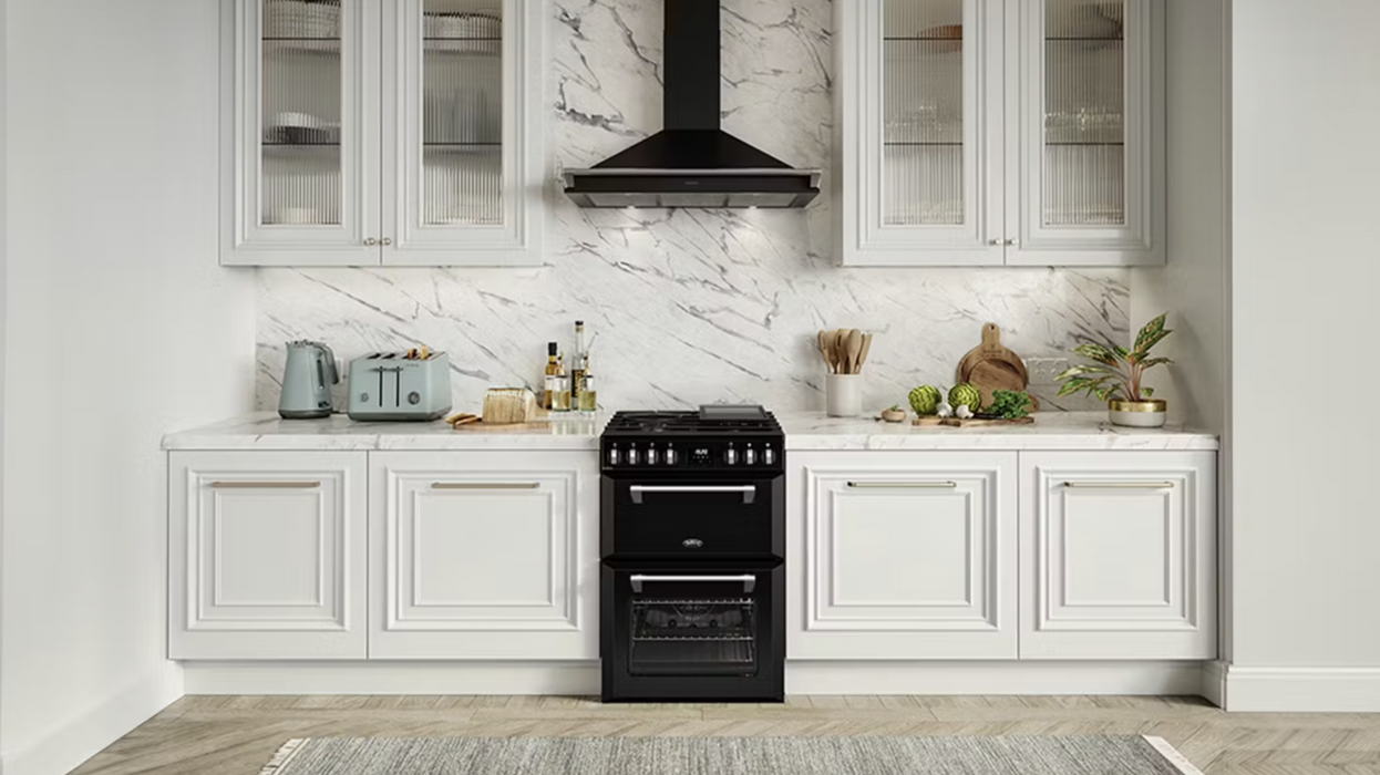 Belling 60cm Dual Fuel Freestanding Oven with 4 Burner Gas Cooktop - Black