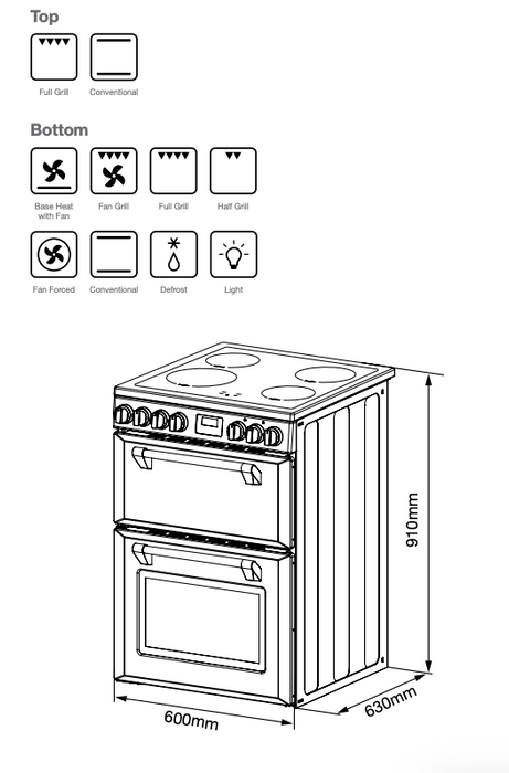 Belling 60cm Freestanding Oven with 4 Zone Induction Cooktop - Black BMR60DOINDB