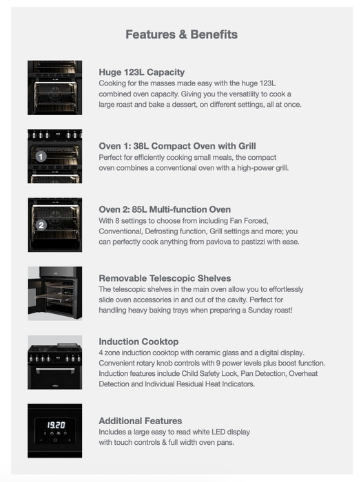 Belling 60cm Freestanding Oven with 4 Zone Induction Cooktop - White BMR60DOIND