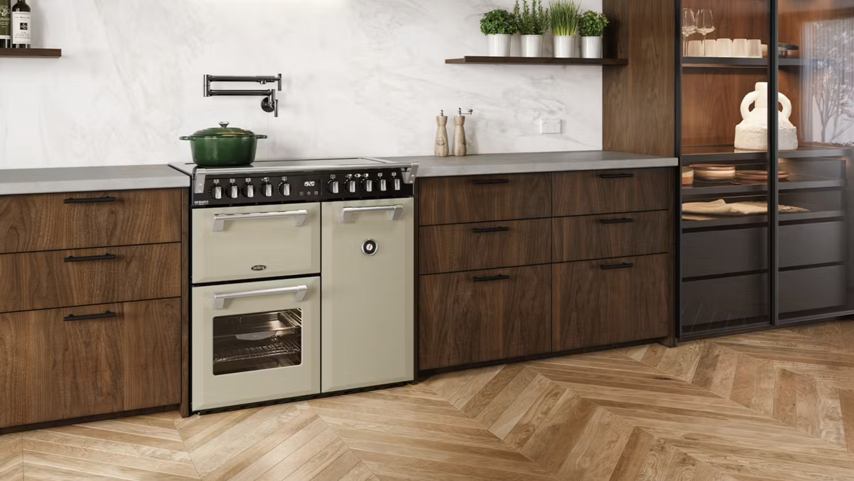 Belling 90cm Freestanding Oven with 5 Zone Induction Cooktop - Cream White