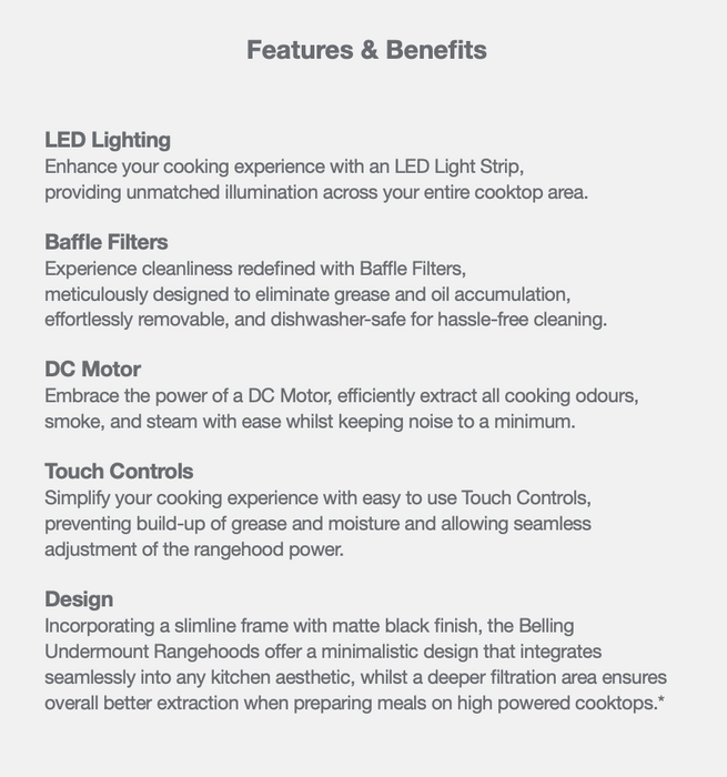 Belling 90cm Undermount Rangehood with Deep Filtration Area BU90DB