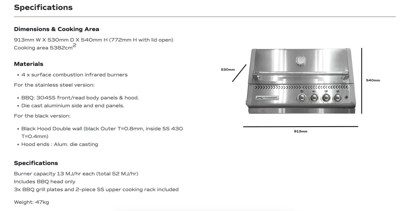 CROSSRAY XPlor Gas 4 Burner BBQ Stainless Steel BLACK TCX4FL-B - LX2001 - Homewares, Outdoor, Phone Accessories, Cases, Speakers, Headphones + More -