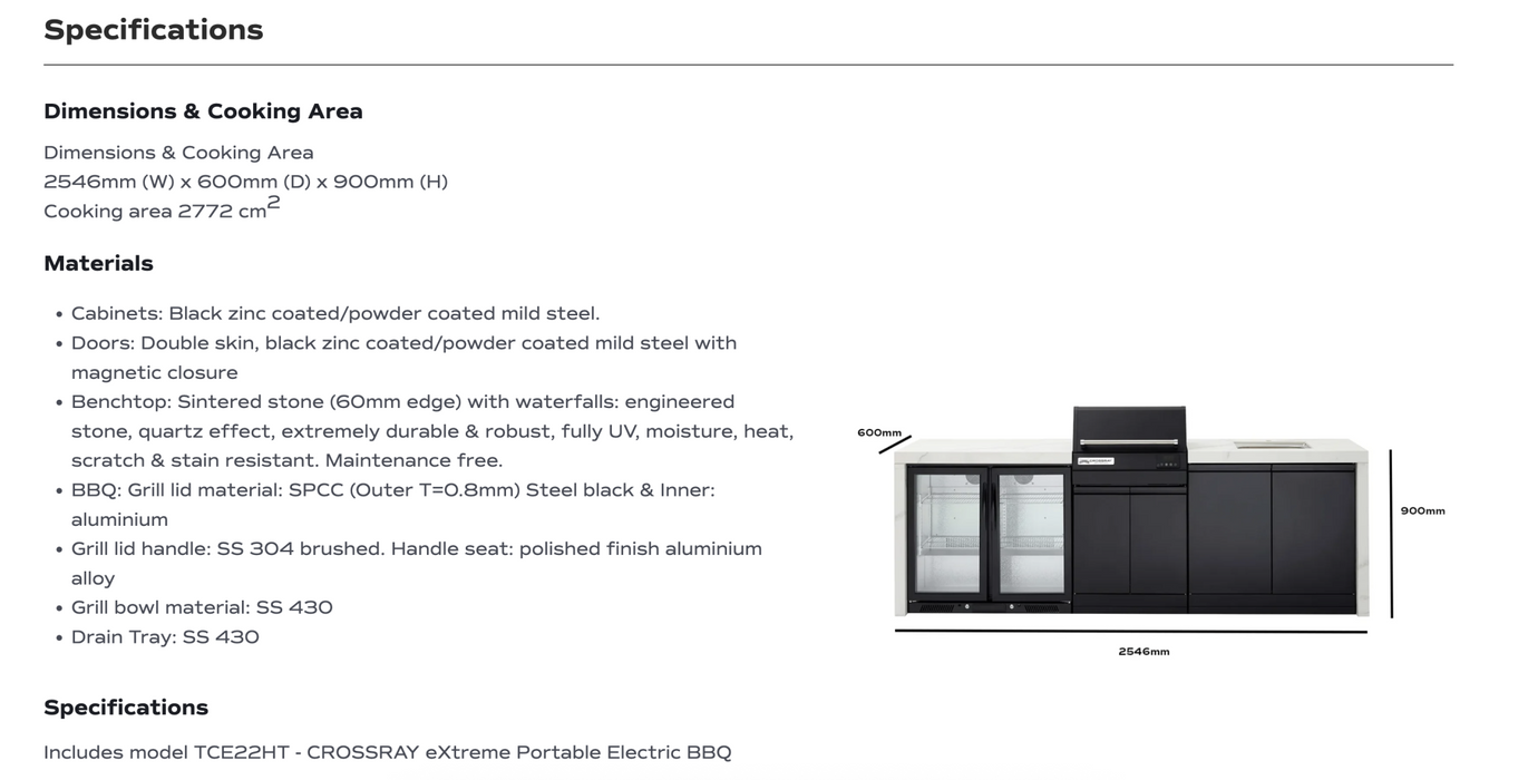 Crossray TCEK-09 eXtreme Electric Outdoor BBQ Kitchen Fridge Black Benchtop