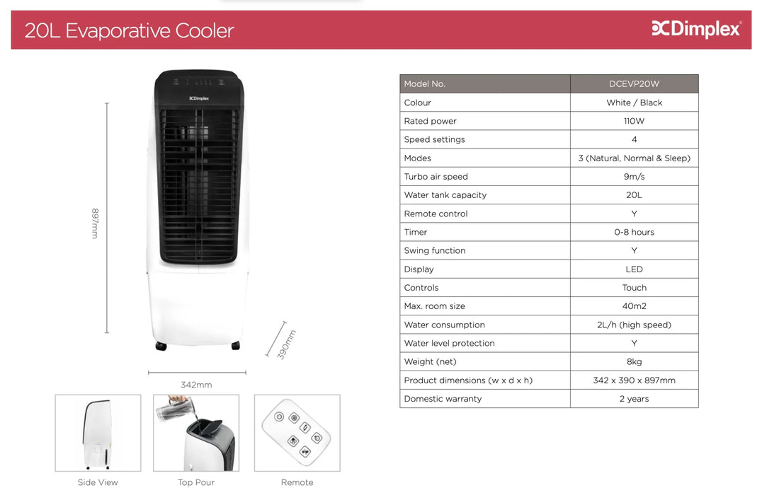 Dimplex 20L Evaporative Cooler DCEVP20W - LX2001 - Homewares, Outdoor, Phone Accessories, Cases, Speakers, Headphones + More -