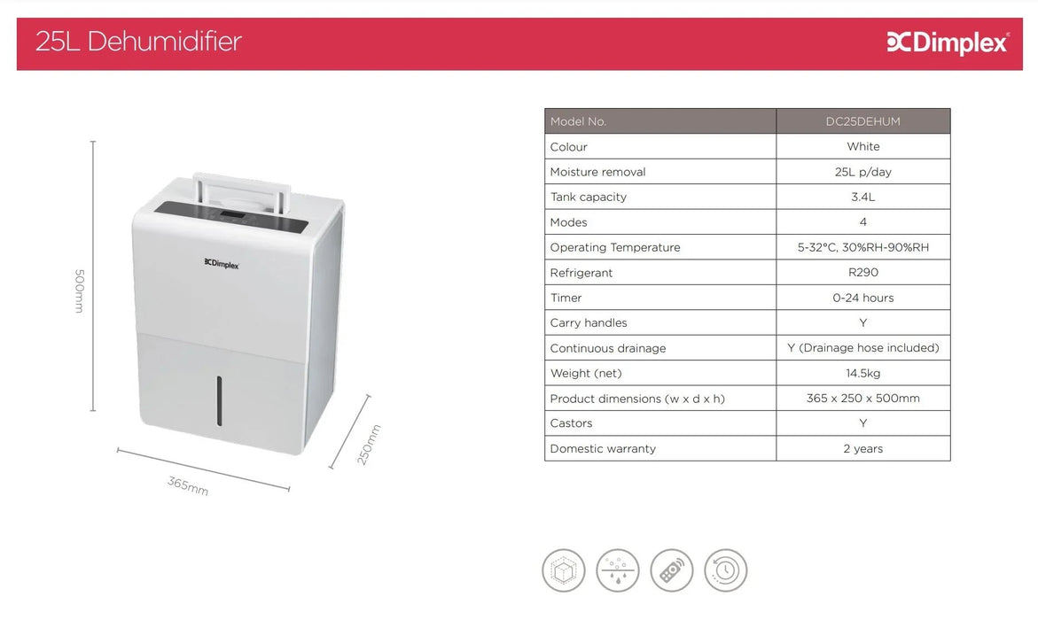 Dimplex 25L Dehumidifier DC25DEHUM - LX2001 - Homewares, Outdoor, Phone Accessories, Cases, Speakers, Headphones + More -