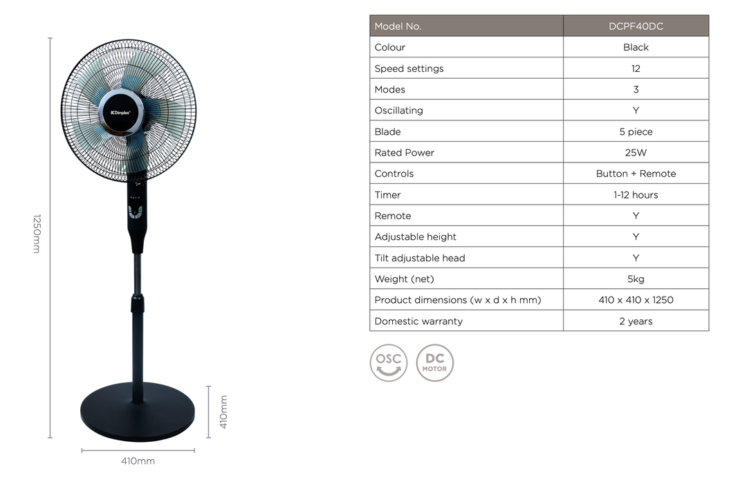 Dimplex 40cm DC Digital Pedestal Fan