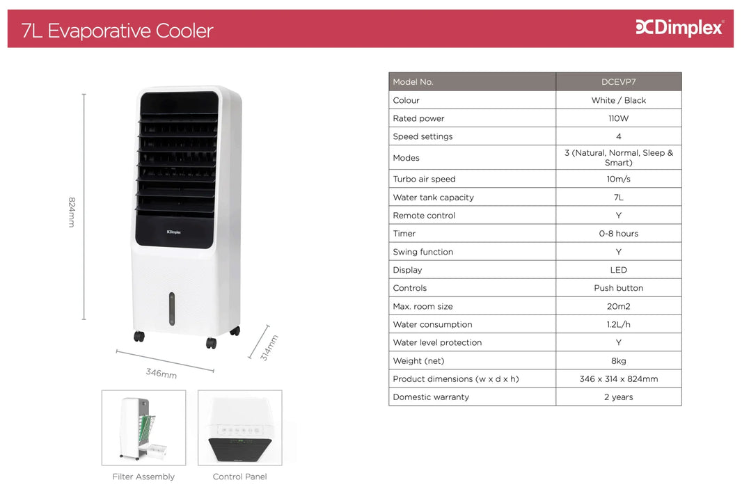 Dimplex 7L Evaporative Cooler DCEVP7 - LX2001 - Homewares, Outdoor, Phone Accessories, Cases, Speakers, Headphones + More -