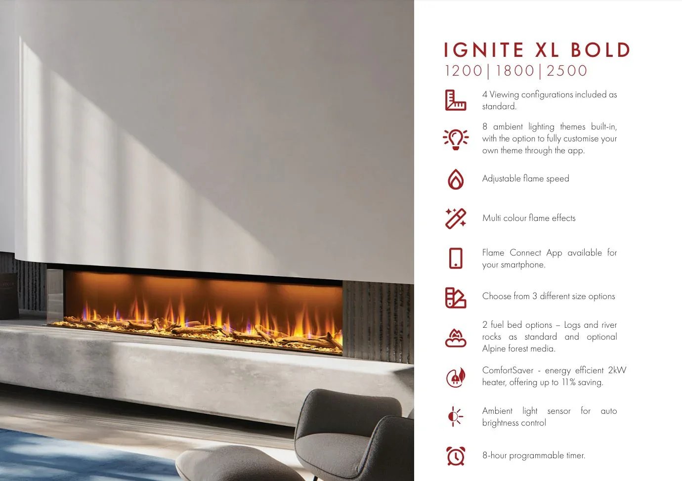 Dimplex Real Flame Ignite XL Bold Electric Fire Fireplace 1800mm BXLF1 ...