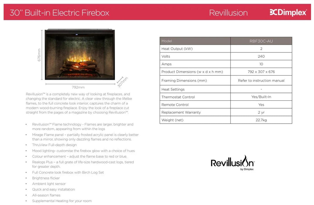 Dimplex Revillusion 30" Electric Firebox Fireplace RBF30C-AU - LX2001 - Homewares, Outdoor, Phone Accessories, Cases, Speakers, Headphones + More -