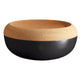 Large ceramic and cork storage bowl in black and tan, modern kitchen container