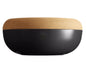 Large black kitchen storage bowl with a beige cork lid, food container, isolated on white