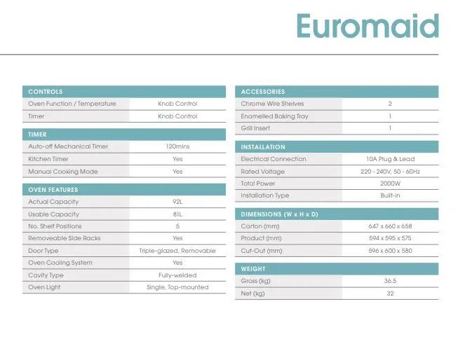 Euromaid 60cm 5F Oven Mech Timer Stainless Steel - LX2001 - Homewares, Outdoor, Phone Accessories, Cases, Speakers, Headphones + More -