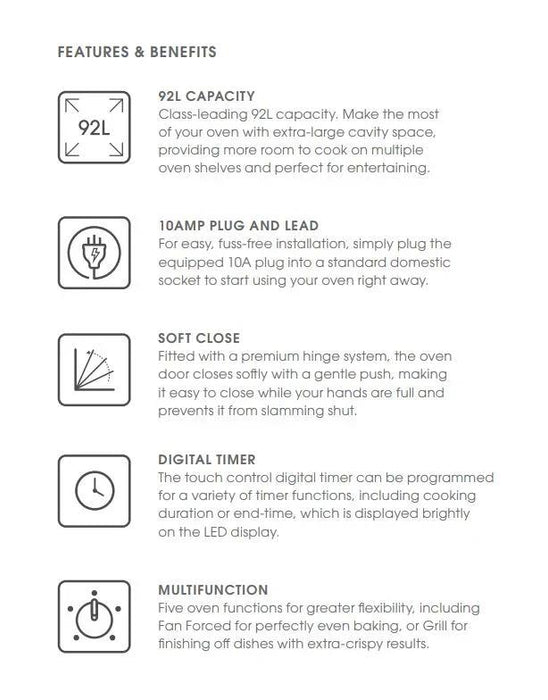 Euromaid 60cm 5 Function Built-in Oven, Dark Stainless - LX2001 - Homewares, Outdoor, Phone Accessories, Cases, Speakers, Headphones + More -