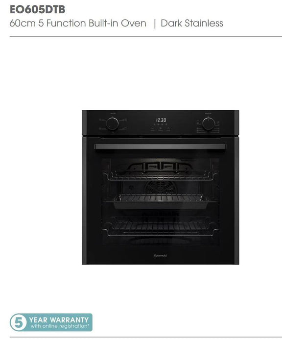 Euromaid 60cm 5 Function Built-in Oven, Dark Stainless - LX2001 - Homewares, Outdoor, Phone Accessories, Cases, Speakers, Headphones + More -