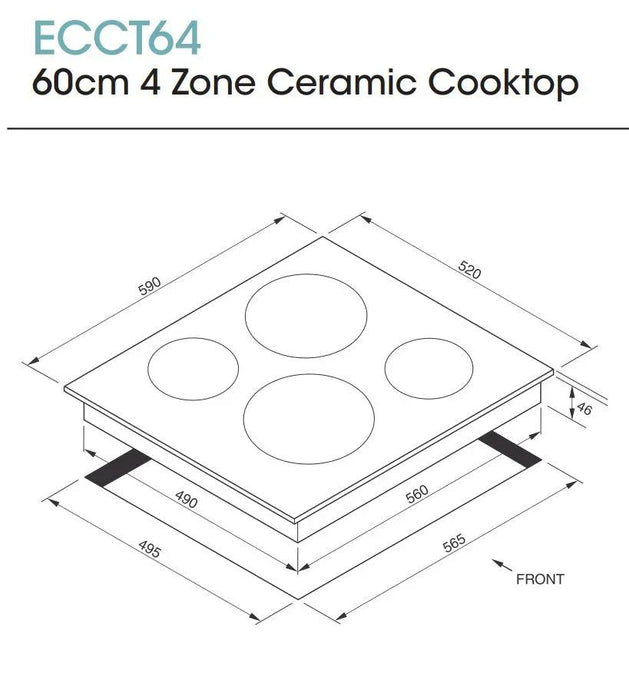 Euromaid 60cm Ceramic Cooktop with 4 Zones and Slide Touch Control Black ECCT64 - LX2001 - Homewares, Outdoor, Phone Accessories, Cases, Speakers, Headphones + More -