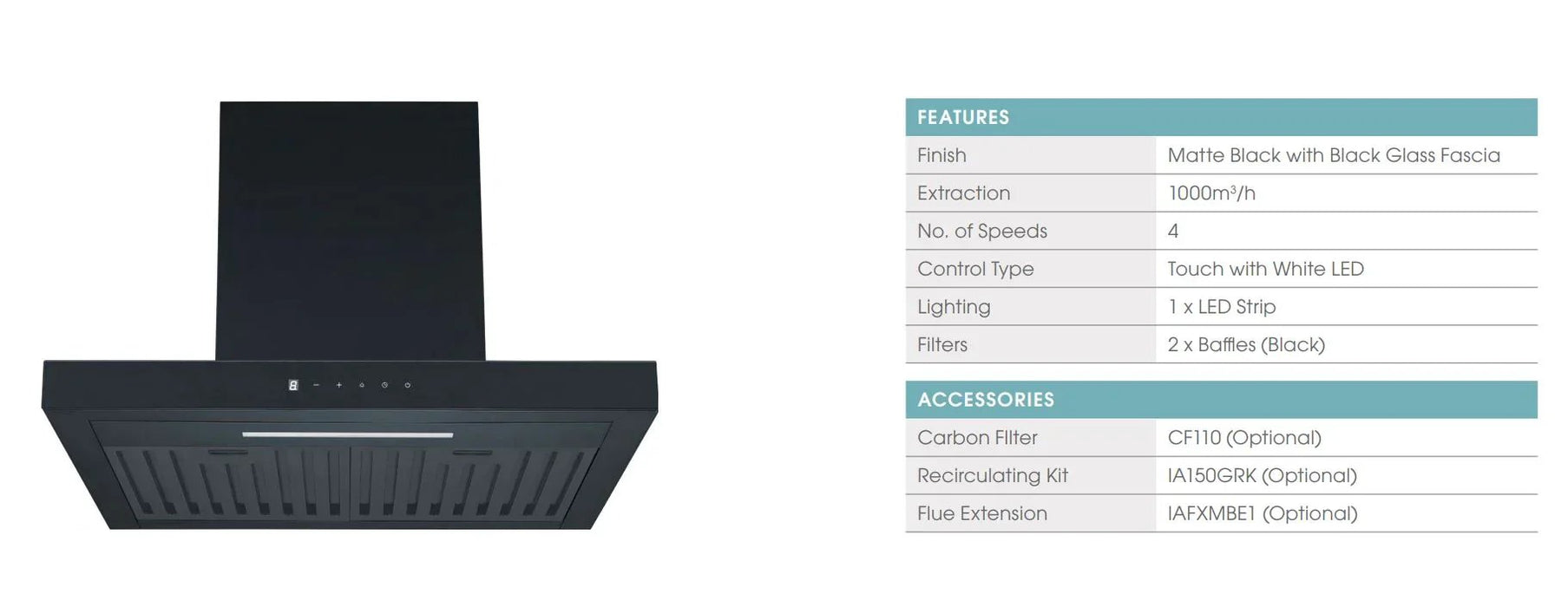 Euromaid 60cm Deluxe Flat Canopy Rangehood, Matte Black - LX2001 - Homewares, Outdoor, Phone Accessories, Cases, Speakers, Headphones + More -