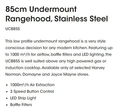 Euromaid 85cm Undermount Rangehood, Stainless Steel - LX2001 - Homewares, Outdoor, Phone Accessories, Cases, Speakers, Headphones + More -