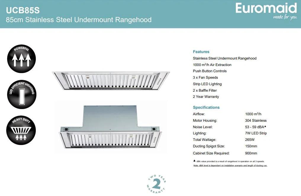 Euromaid 85cm Undermount Rangehood, Stainless Steel - LX2001 - Homewares, Outdoor, Phone Accessories, Cases, Speakers, Headphones + More -