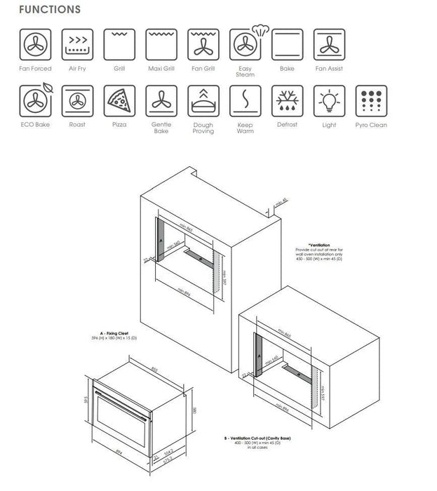 Euromaid 90cm 17 Function Built-in Oven with Pyro and Air Fry, Dark Stainless - LX2001 - Homewares, Outdoor, Phone Accessories, Cases, Speakers, Headphones + More -