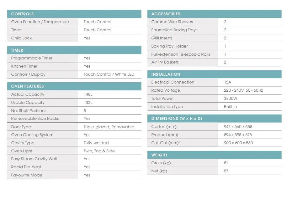 Euromaid 90cm 17 Function Built-in Oven with Pyro and Air Fry, Dark Stainless - LX2001 - Homewares, Outdoor, Phone Accessories, Cases, Speakers, Headphones + More -