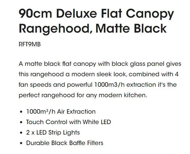 Euromaid 90cm Deluxe Flat Canopy Rangehood, Matte Black - LX2001 - Homewares, Outdoor, Phone Accessories, Cases, Speakers, Headphones + More -