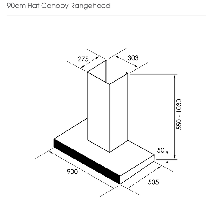 Euromaid 90cm Deluxe Flat Canopy Rangehood, Stainless Steel RFT9
