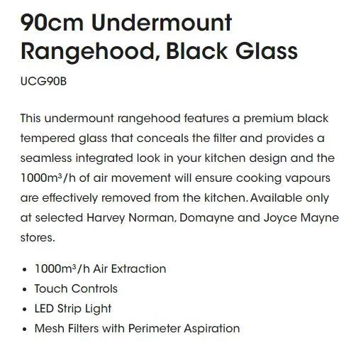 Euromaid 90cm Undermount Rangehood, Black Glass - LX2001 - Homewares, Outdoor, Phone Accessories, Cases, Speakers, Headphones + More -