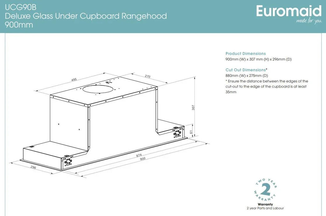 Euromaid 90cm Undermount Rangehood, Black Glass - LX2001 - Homewares, Outdoor, Phone Accessories, Cases, Speakers, Headphones + More -