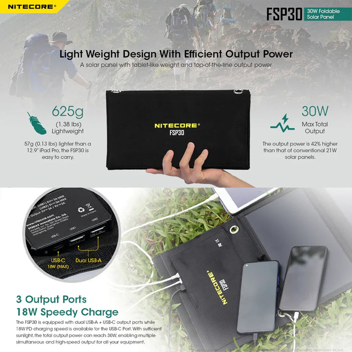 Nitecore Foldable Solar Panel | 30W - LX2001 - Homewares, Outdoor, Phone Accessories, Cases, Speakers, Headphones + More -