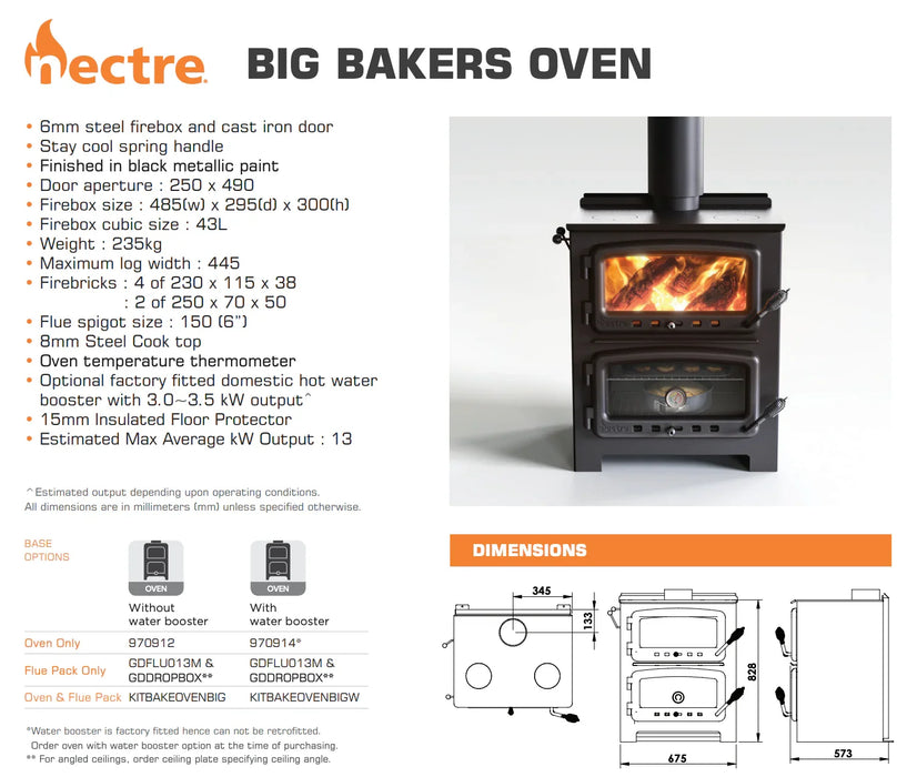Fireplace Oven Nectre NBBO Big Bakers Oven w/ Water Booster / Wet Back Flue Kit - LX2001 - Homewares, Outdoor, Phone Accessories, Cases, Speakers, Headphones + More -