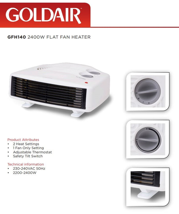 Goldair 2400W Flat Fan Heater GFH140 9420014225403