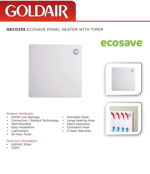 Goldair Ecosave Panel Heater with 24hr Timer GECO255 9420014244589 - LX2001 - Homewares, Outdoor, Phone Accessories, Cases, Speakers, Headphones + More -