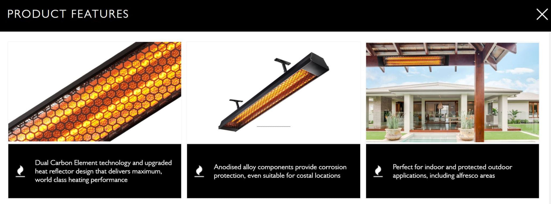 Heatstrip Heat Strip Max DC Electric Infrared Heater Dual Element Heater 2400w THX2400DC