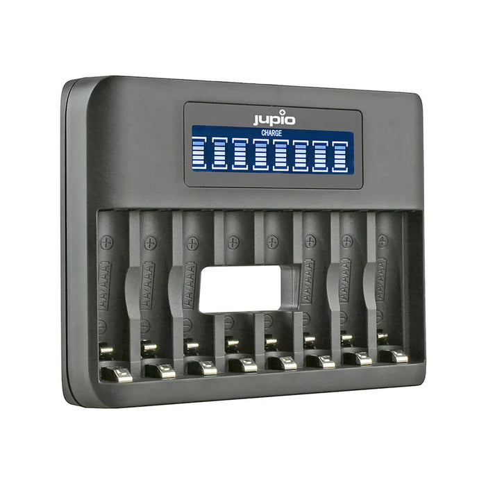 Jupio 8 Slot Fast Charger With Lcd Screen For Aa & Aaa Rechareable Batteries