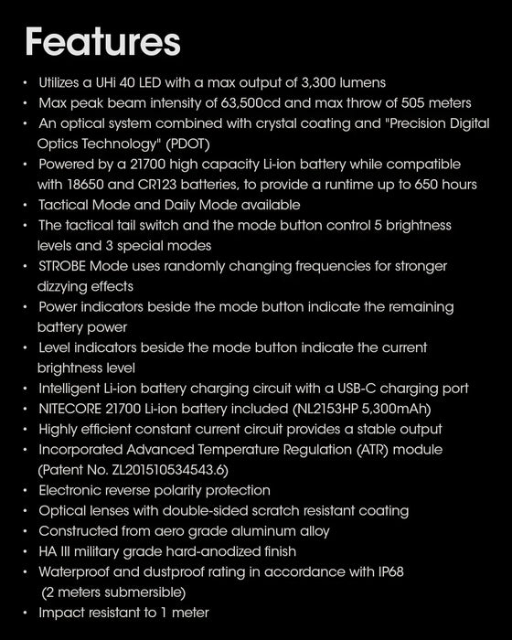 Nitecore Mh12Pro 3300 Lumen Uhi Usb-C Tactical Flashlight 505 Yards Throw - LX2001 - Homewares, Outdoor, Phone Accessories, Cases, Speakers, Headphones + More -