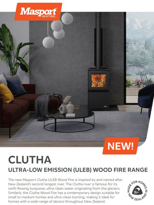 Masport Clutha Fireplace Freestanding Low Emissions Wood Fire Ash Pan + Flue
