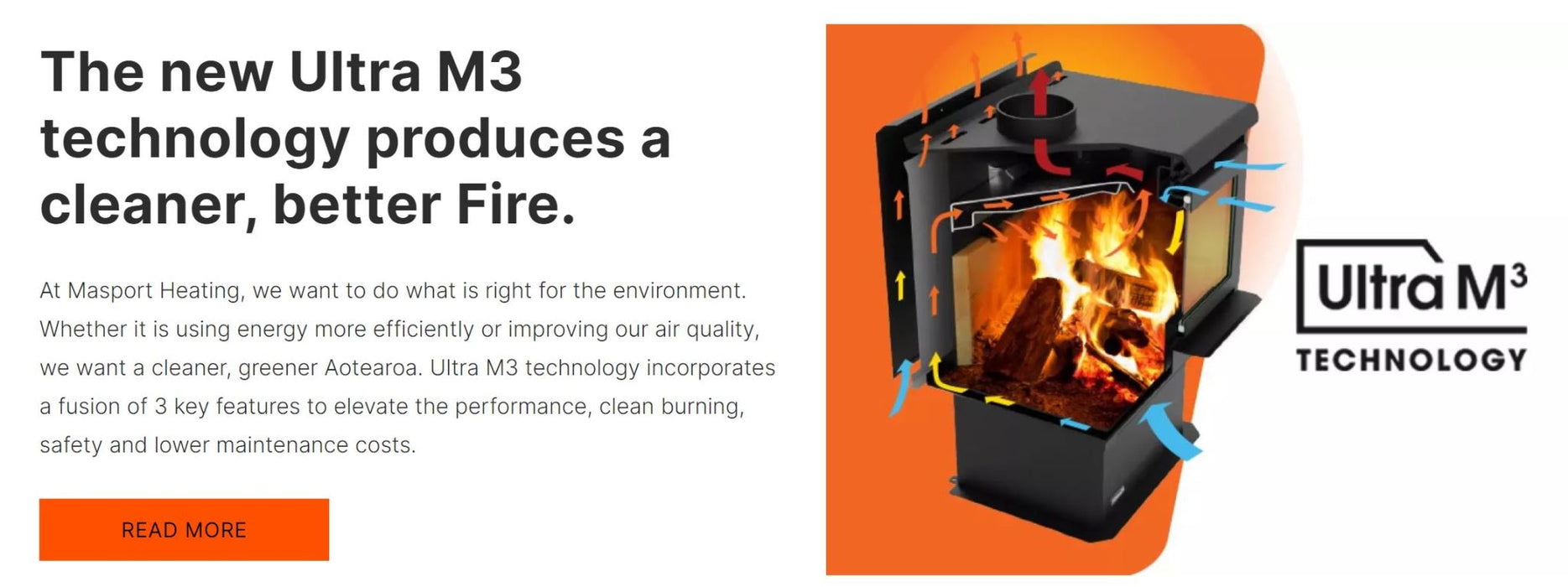 Masport Clutha Fireplace Freestanding Low Emissions Wood Fire Ash Pan + Flue