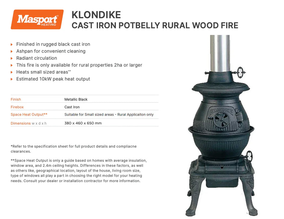 Masport Klondike Potbelly Stove Fireplace - LX2001 - Homewares, Outdoor, Phone Accessories, Cases, Speakers, Headphones + More -