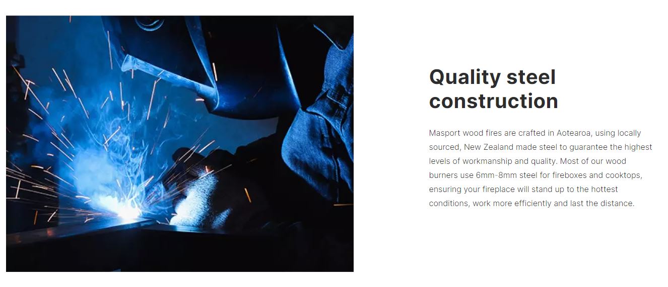 Masport Osburn 1600 Fireplace Wood Fire Pedestal w Ash Pan + Flue + Wet Back