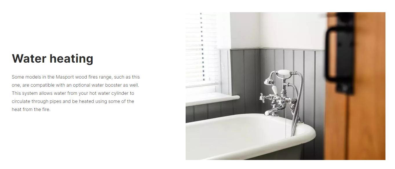 Masport Osburn 1600 Fireplace Wood Fire Pedestal w Ash Pan + Flue + Wet Back