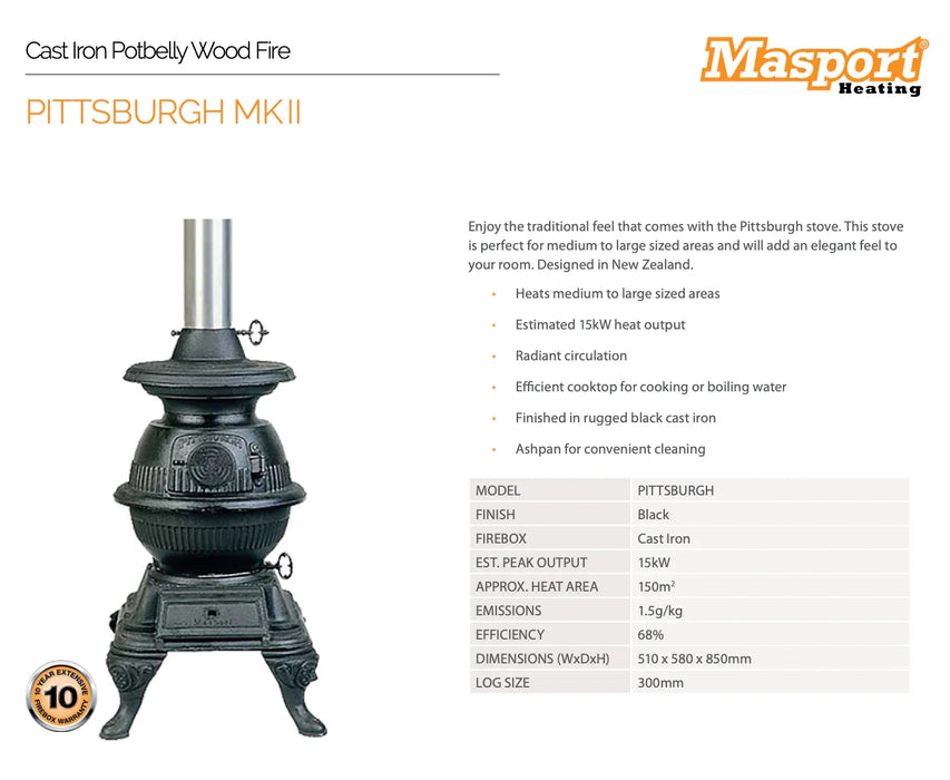 Masport Pittsburgh MK II Potbelly Stove Fireplace - LX2001 - Homewares, Outdoor, Phone Accessories, Cases, Speakers, Headphones + More -